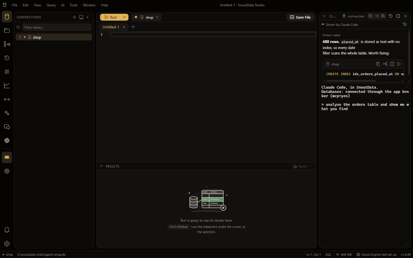 The agent console moved to the right-hand dock, with what it showed above its terminal